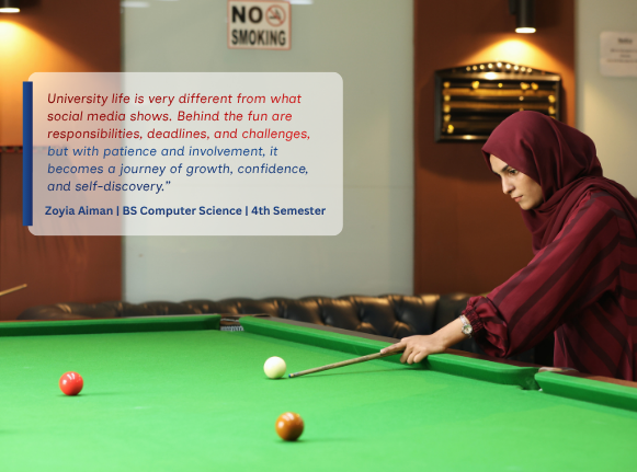 Zoya Aiman sharing her experience of managing first semester pressure and adapting to university life at UOR.